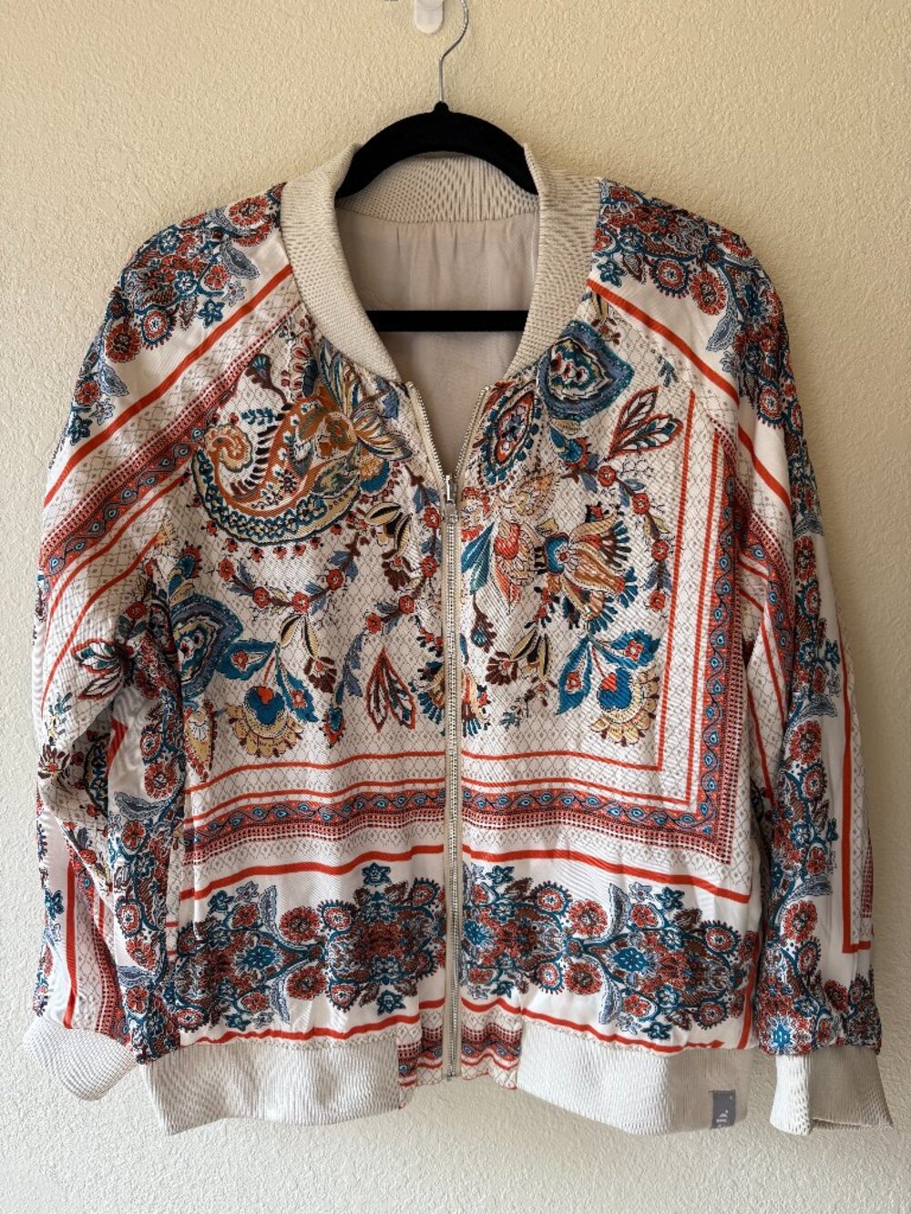 Blue B cream reversible bomber jacket size M